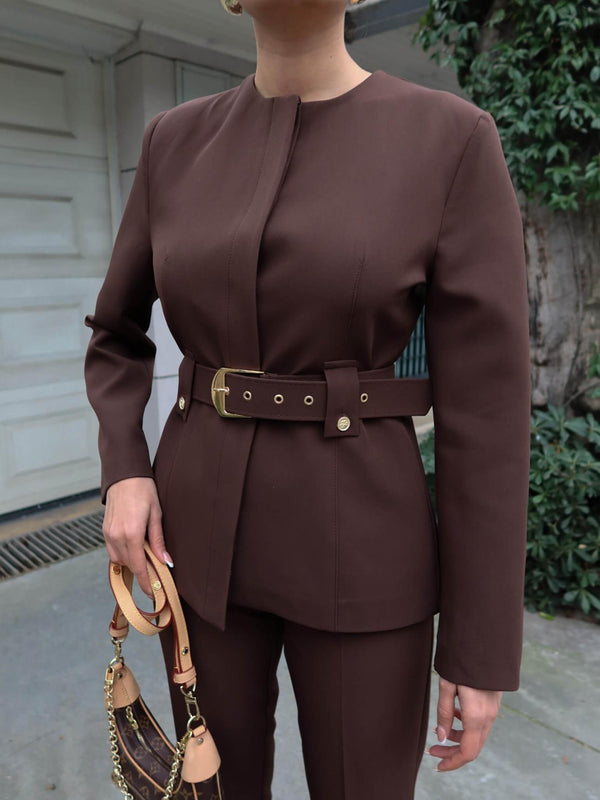 طقم رسمي فاخر - بني - Sateen style