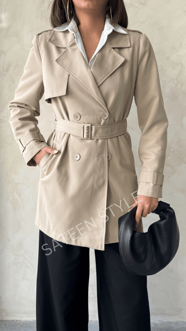 ترانشكوت كتان طول 85 سم طحيني - Sateen style
