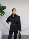 ترانشكوت صيفي مع كمر - اسود - Sateen style